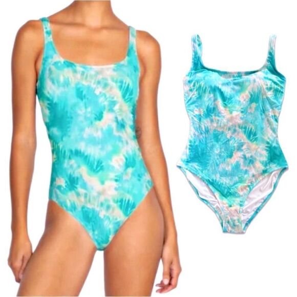 NWT Johnny Was Calme Aqua Keys Turquoise Tie Dye One Piece Tank Swimsuit Large - Picture 8 of 10